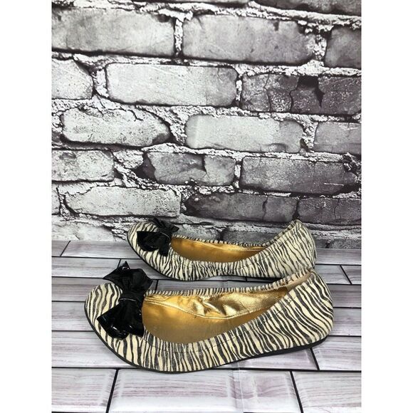 Kate Spade Zebra Print Ivory Black Stripe Patent Bow Ballet Flats Women Sz 8M US - Picture 9 of 16